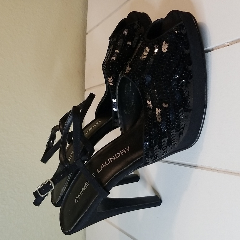 Chinese Laundry Platform Sequined Black Heels size 9M